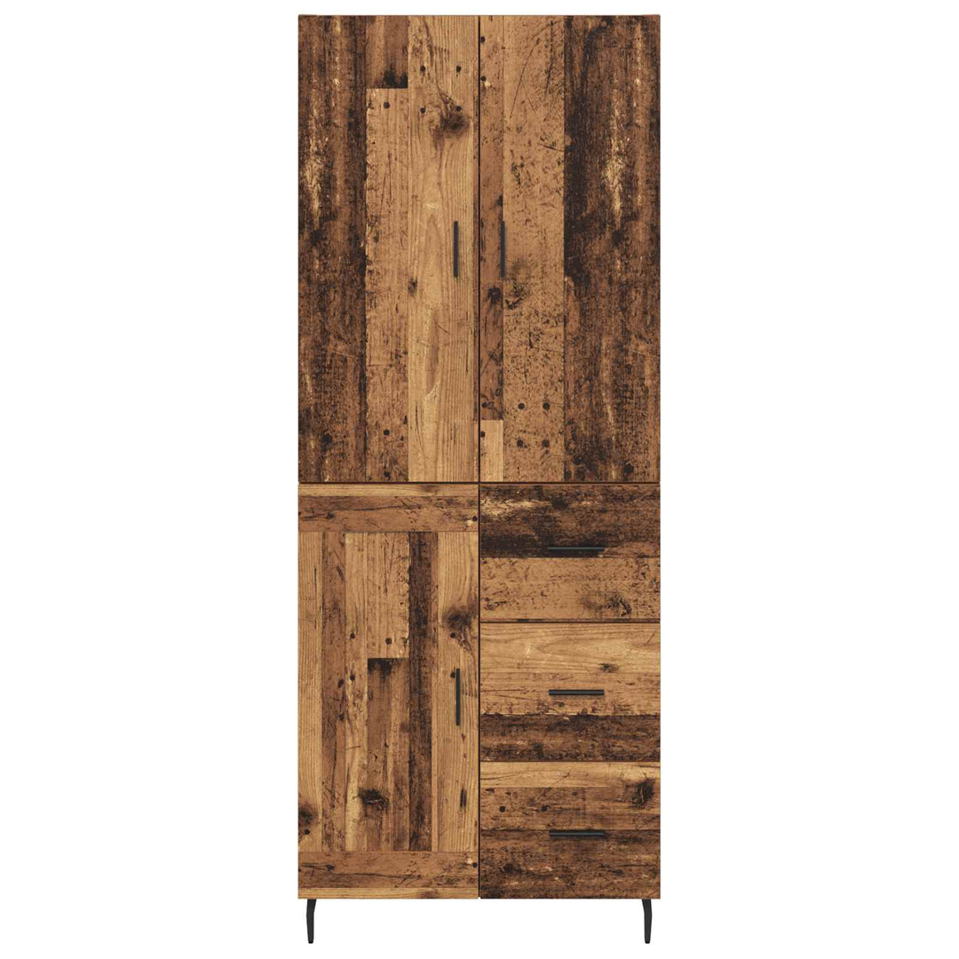 Highboard med skuffe 2 pcs Gammelt træ Ingeniørtræ og glas