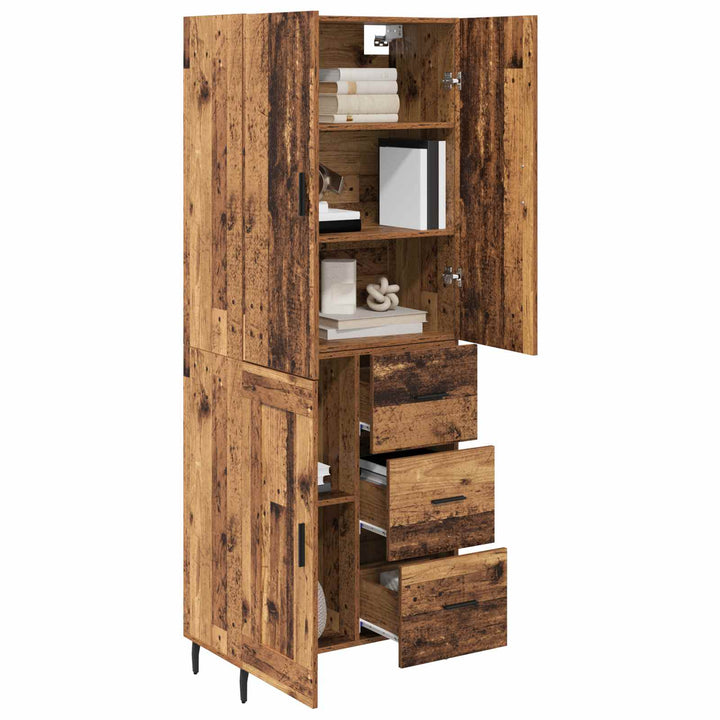 Highboard med skuffe 2 pcs Gammelt træ Ingeniørtræ og glas
