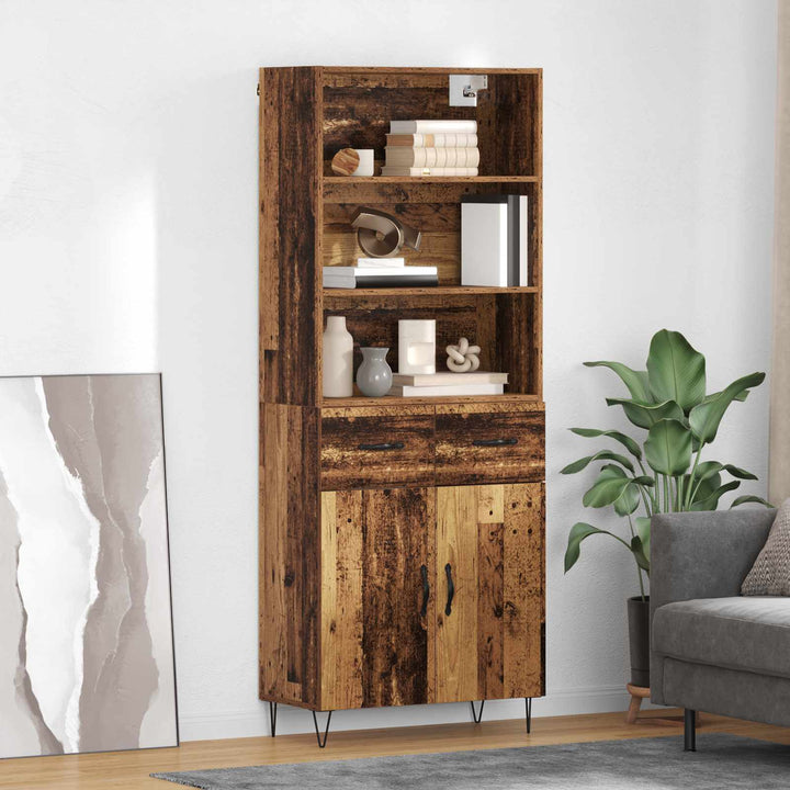 Highboard med skuffe 2 pcs Gammelt træ Konstrueret træ