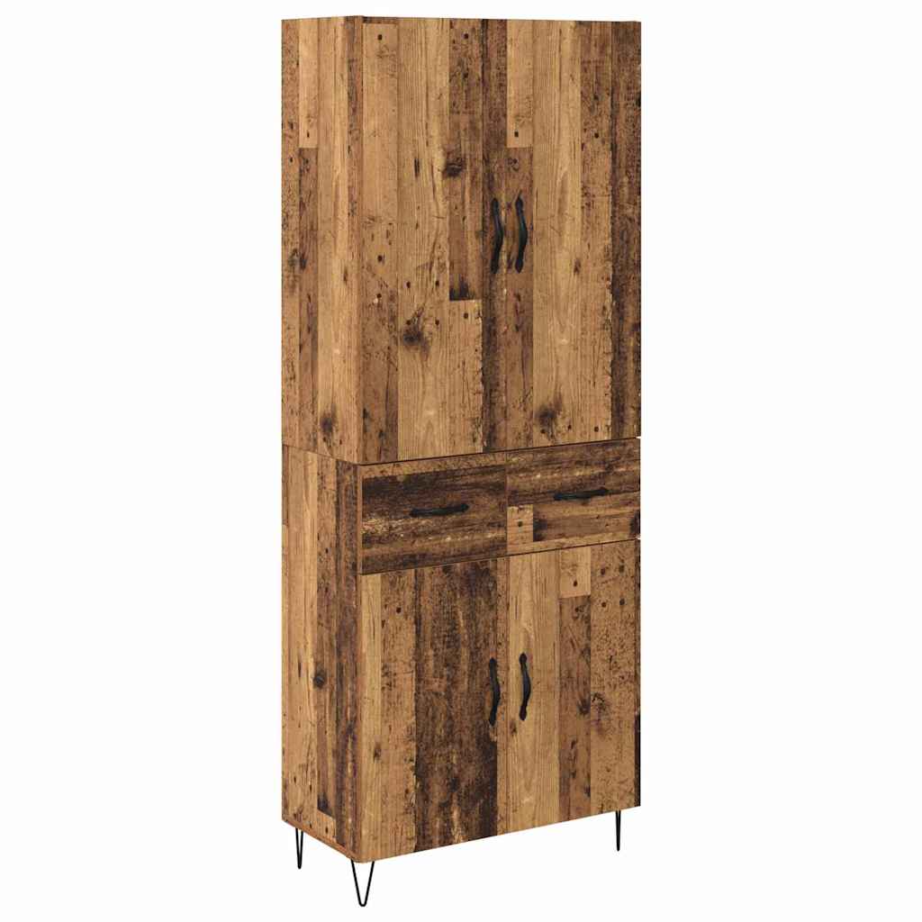 Highboard med skuffe 2 pcs Gammelt træ Konstrueret træ og glas