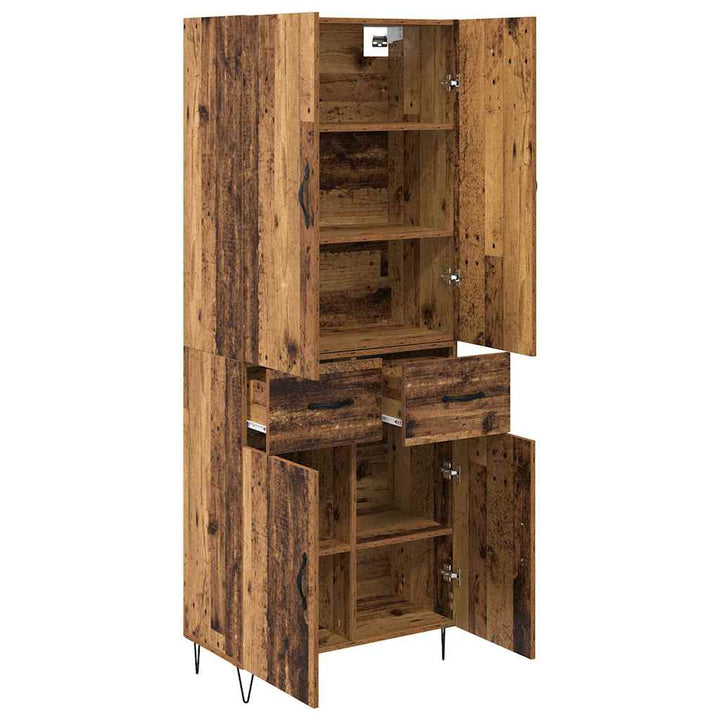 Highboard med skuffe 2 pcs Gammelt træ Konstrueret træ og glas