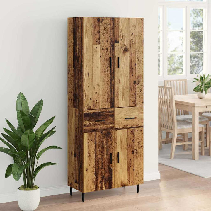 Highboard med skuffe 2 pcs Gammelt træ Ingeniørtræ og glas