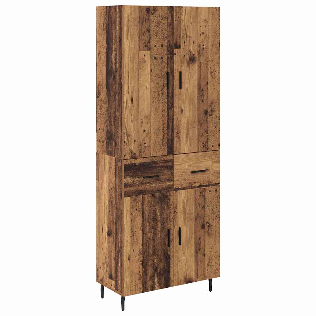 Highboard med skuffe 2 pcs Gammelt træ Ingeniørtræ og glas