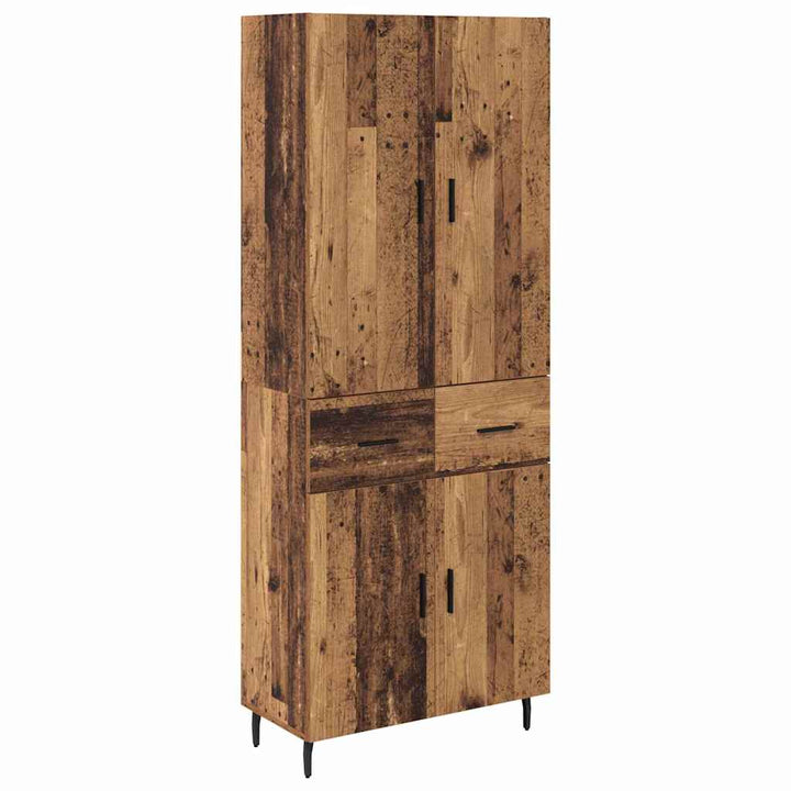 Highboard med skuffe 2 pcs Gammelt træ Ingeniørtræ og glas