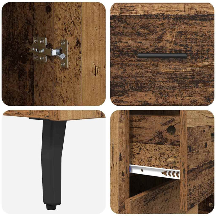 Highboard med skuffe 2 pcs Gammelt træ Ingeniørtræ og glas