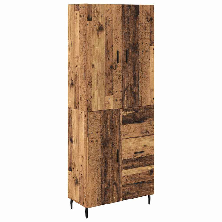 Highboard med skuffe 2 pcs Gammelt træ Ingeniørtræ og glas