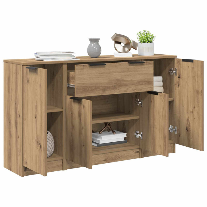 Sideboard med skuffe 3 pcs Artisan Egetræ Konstrueret træ