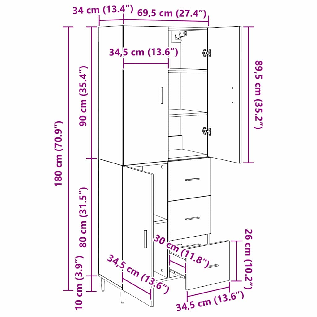Highboard 2 pcs Artisan Egetræ 69,5 x 34 x 180 cm