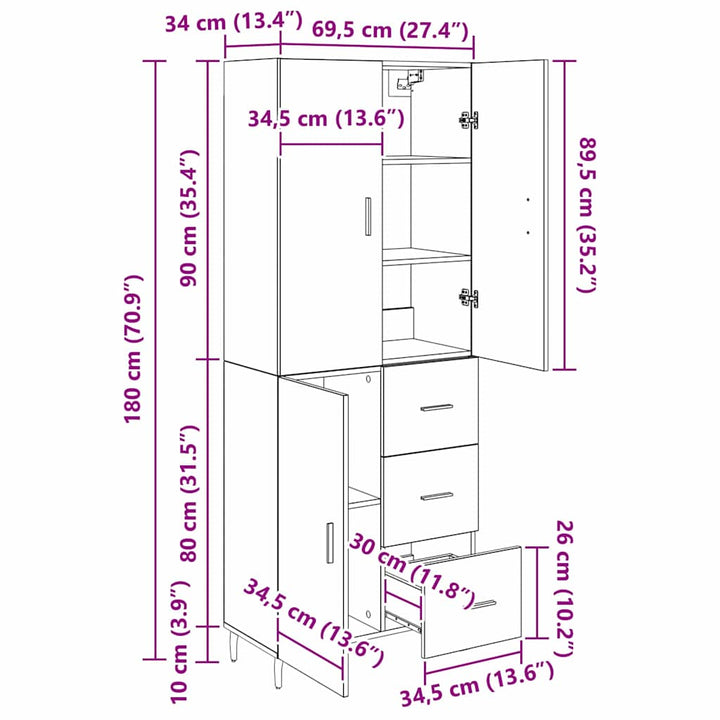 Highboard 2 pcs Artisan Egetræ 69,5 x 34 x 180 cm