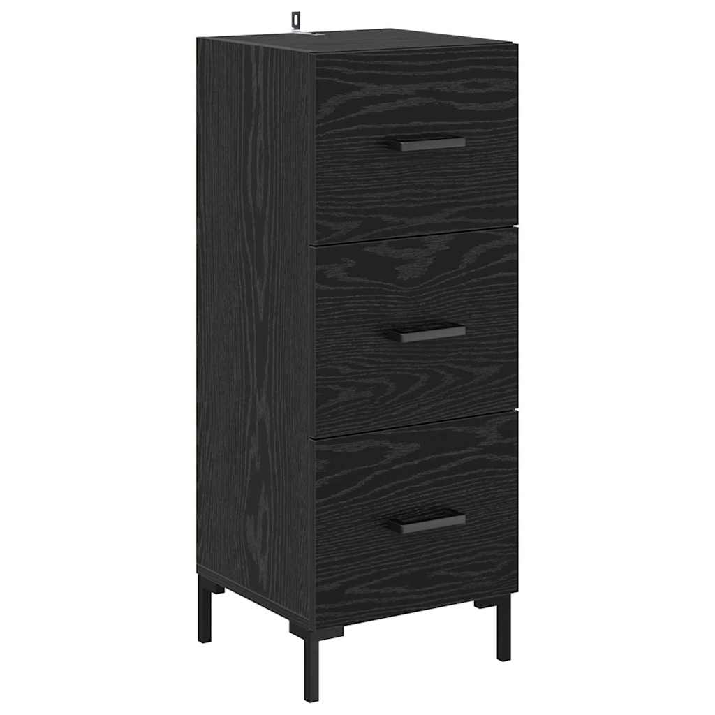 Highboard med skuffe Sort eg 34,5 x 34 x 180 cm Konstrueret træ