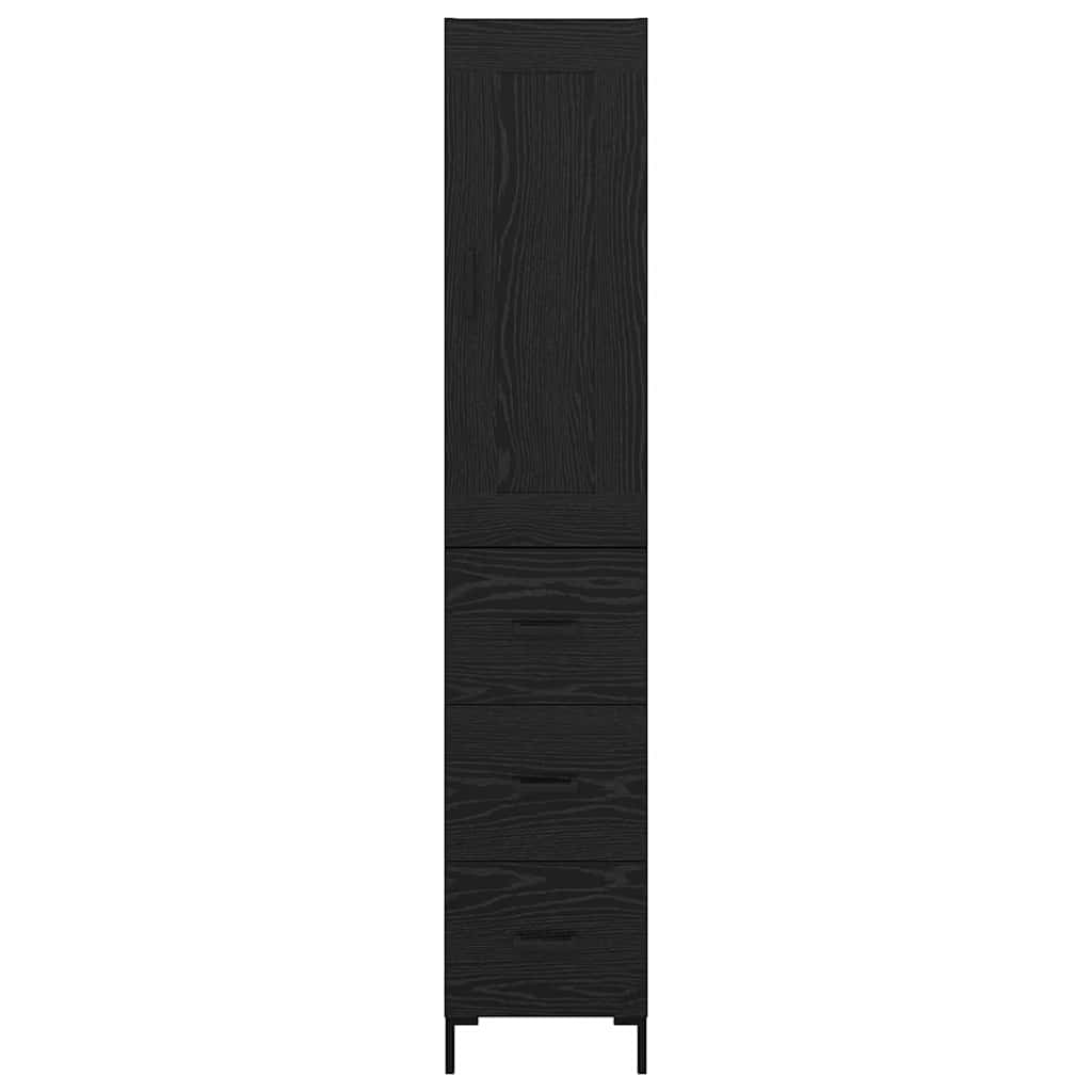 Highboard med skuffe Sort eg 34,5 x 34 x 180 cm Konstrueret træ