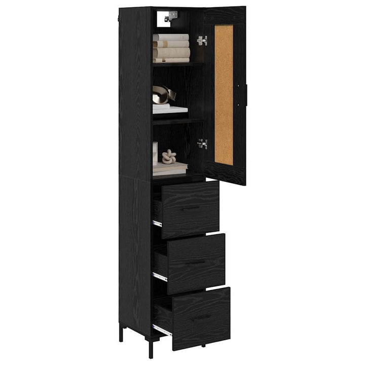 Highboard med skuffe Sort eg 34,5 x 34 x 180 cm Konstrueret træ