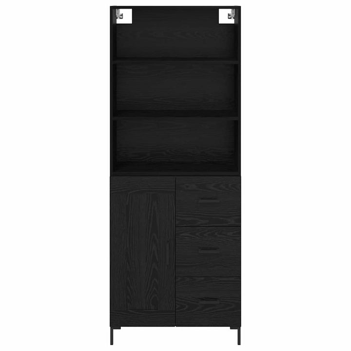 Highboard med skuffe Sort eg 69,5 x 34 x 180 cm Konstrueret træ