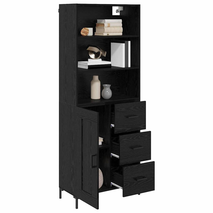 Highboard med skuffe Sort eg 69,5 x 34 x 180 cm Konstrueret træ