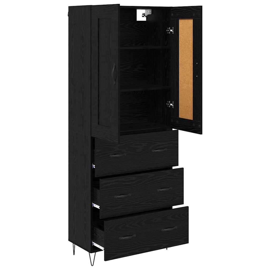 Highboard med skuffe Sort eg 69,5 x 34 x 180 cm Konstrueret træ