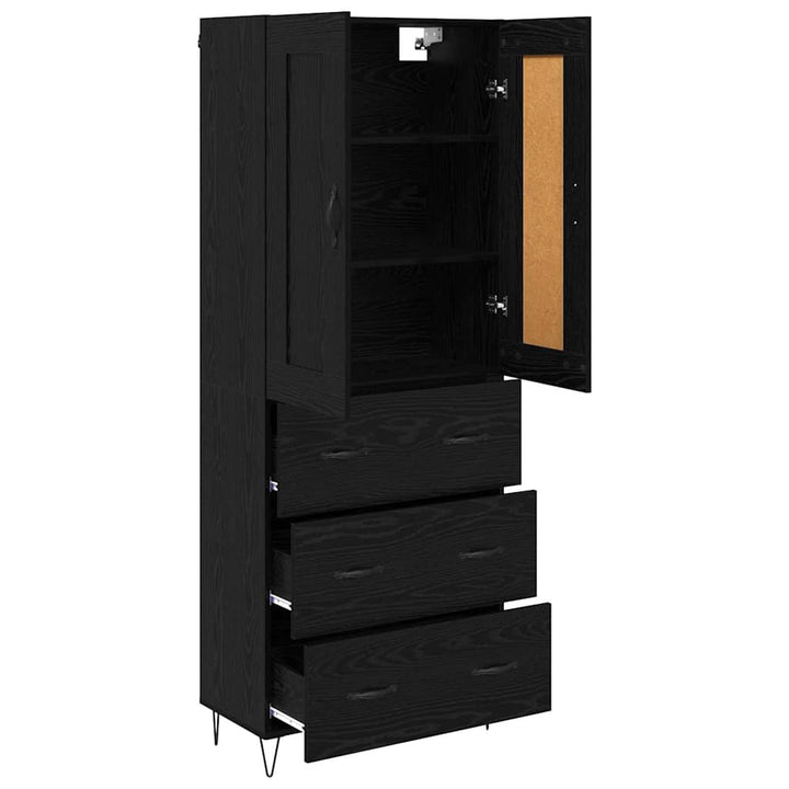 Highboard med skuffe Sort eg 69,5 x 34 x 180 cm Konstrueret træ