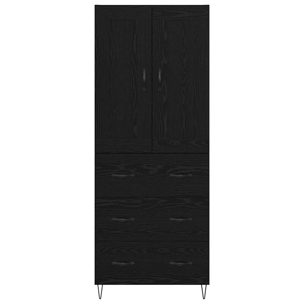 Highboard med skuffe Sort eg 69,5 x 34 x 180 cm Konstrueret træ