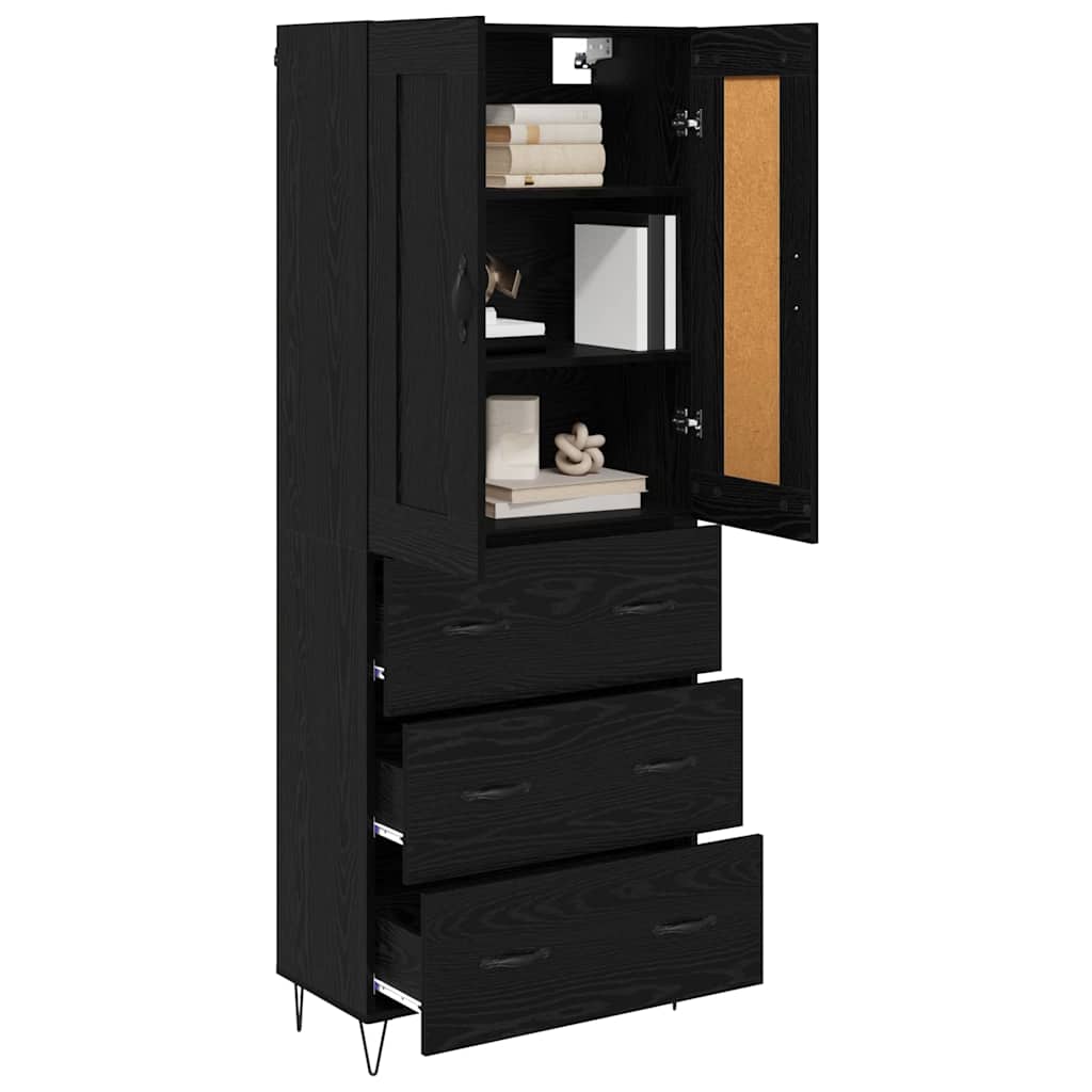Highboard med skuffe Sort eg 69,5 x 34 x 180 cm Konstrueret træ
