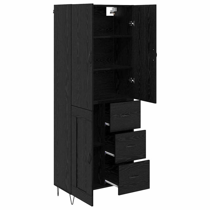 Highboard med skuffe 2 pcs Sort eg Konstrueret træ og glas