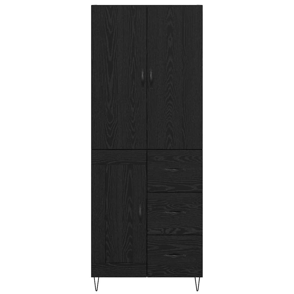 Highboard med skuffe 2 pcs Sort eg Konstrueret træ og glas