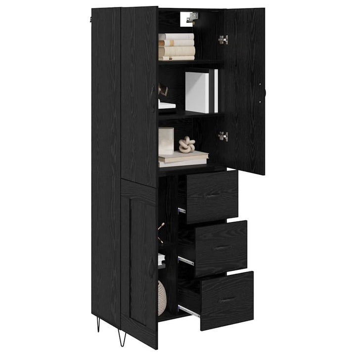 Highboard med skuffe 2 pcs Sort eg Konstrueret træ og glas