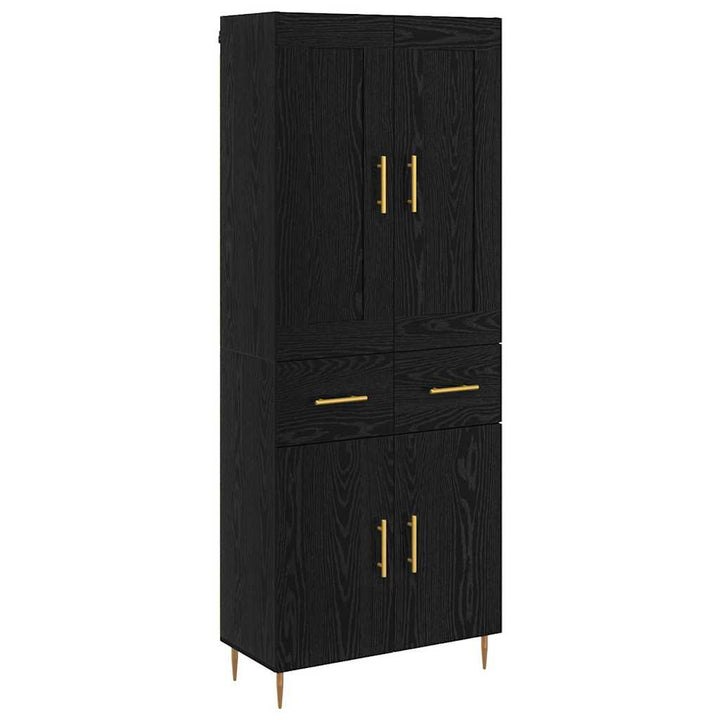 Highboard med skuffe Sort eg 69,5 x 34 x 180 cm Konstrueret træ