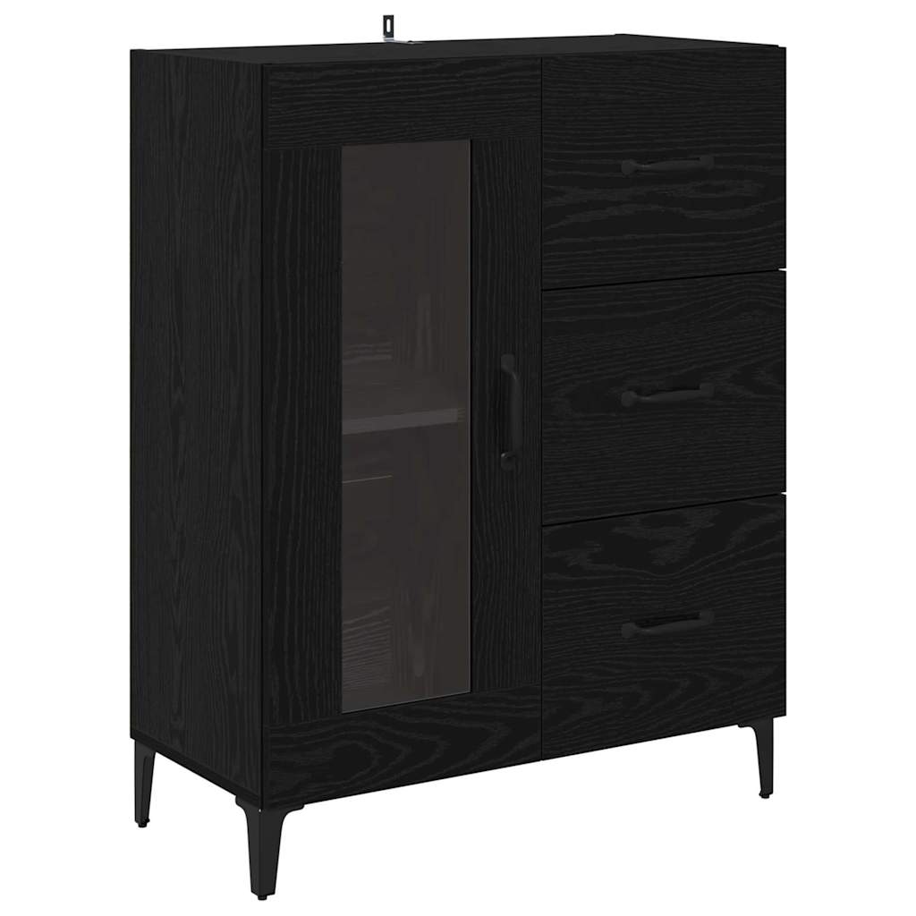 Highboard med skuffe Sort eg 69,5 x 34 x 180 cm Konstrueret træ