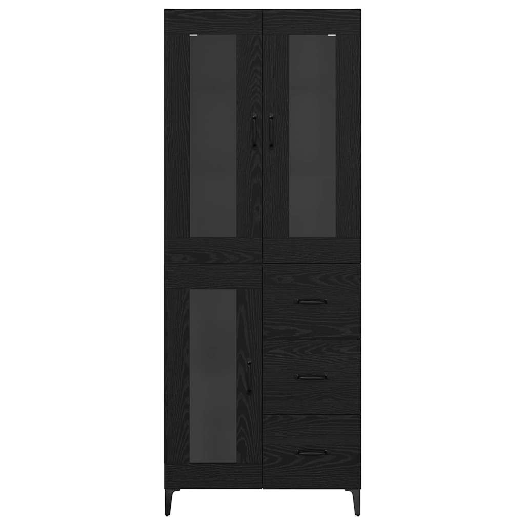 Highboard med skuffe Sort eg 69,5 x 34 x 180 cm Konstrueret træ