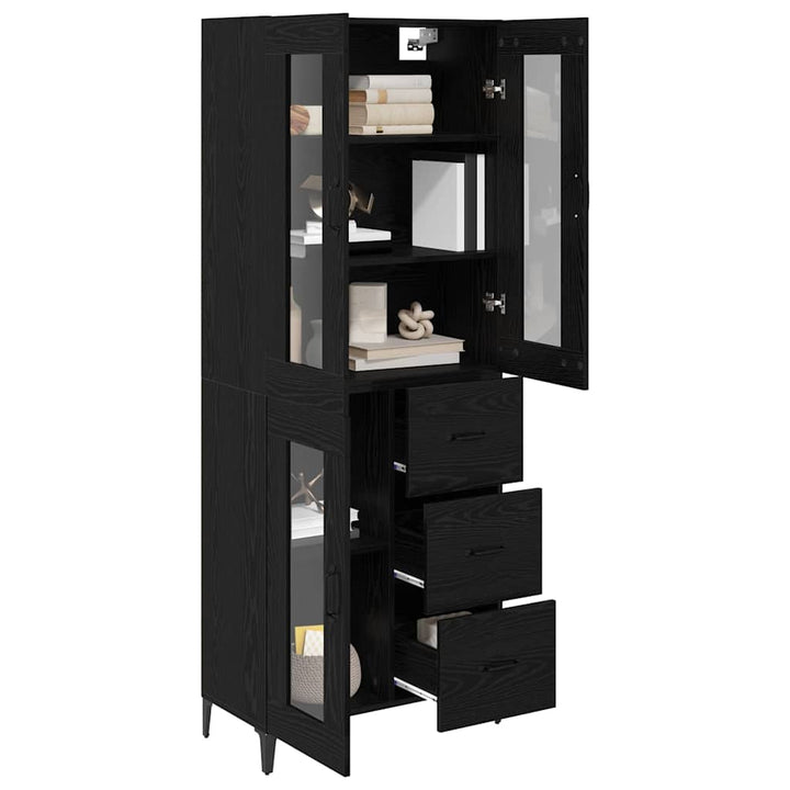 Highboard med skuffe Sort eg 69,5 x 34 x 180 cm Konstrueret træ