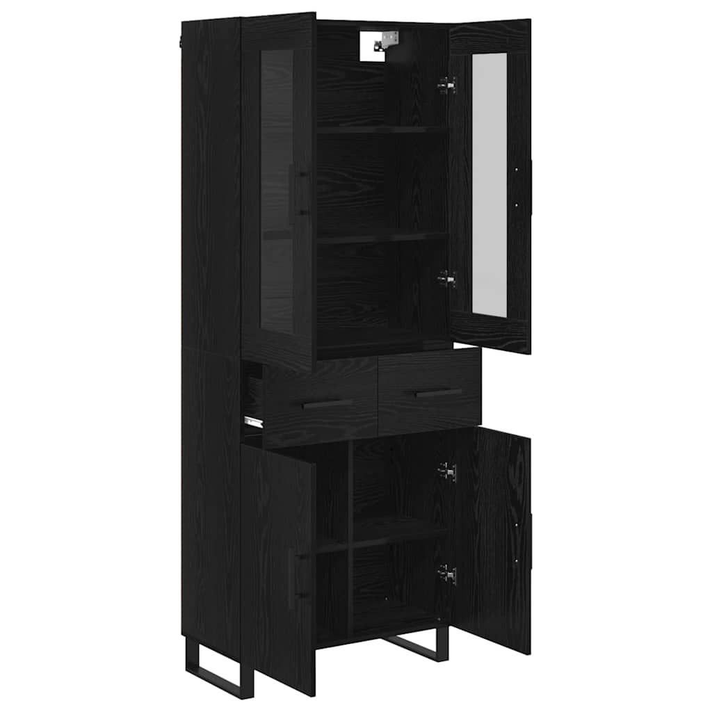 Highboard med skuffe 2 pcs Sort eg Ingeniørtræ og glas