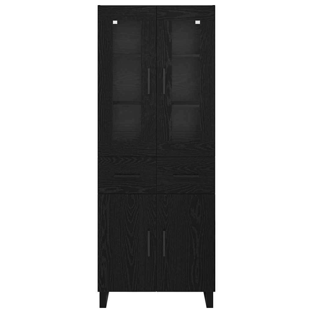 Highboard med skuffe 2 pcs Sort eg Ingeniørtræ og glas