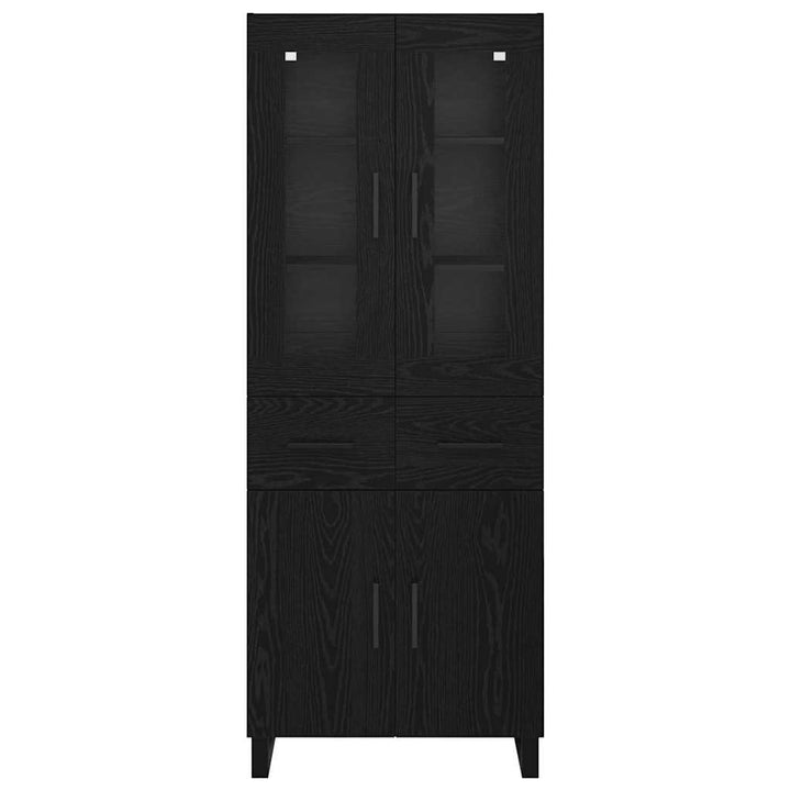 Highboard med skuffe 2 pcs Sort eg Ingeniørtræ og glas