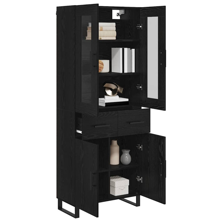 Highboard med skuffe 2 pcs Sort eg Ingeniørtræ og glas