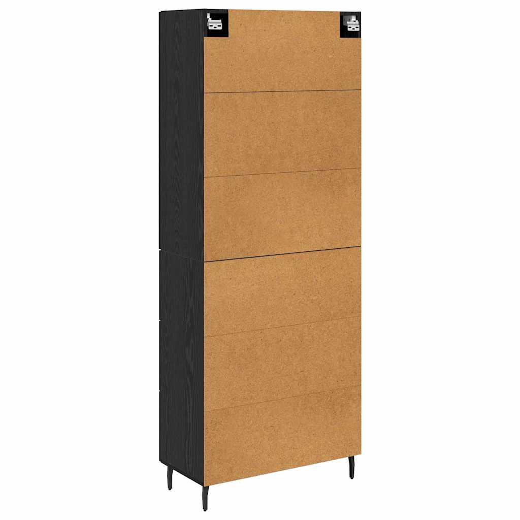 Highboard med skuffe 2 pcs Sort eg Ingeniørtræ og glas