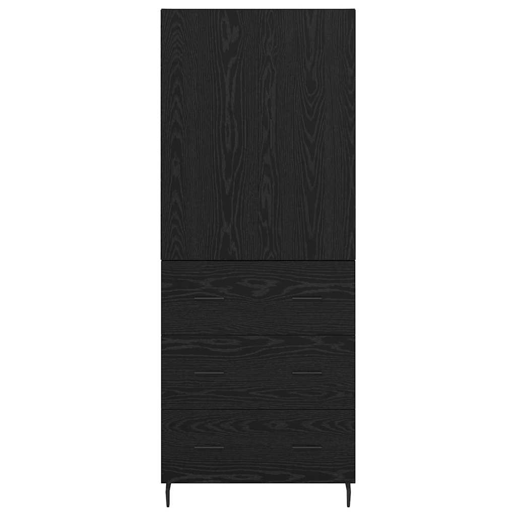 Highboard med skuffe 2 pcs Sort eg Ingeniørtræ og glas