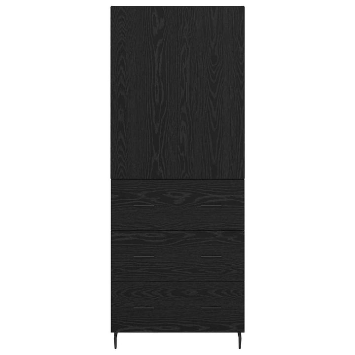 Highboard med skuffe 2 pcs Sort eg Ingeniørtræ og glas