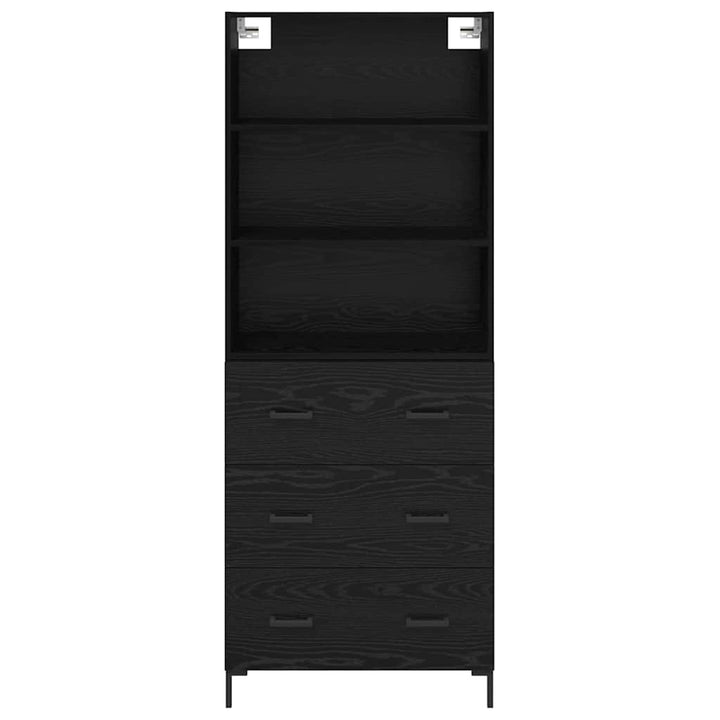 Highboard med skuffe Sort eg 69,5 x 34 x 180 cm Konstrueret træ