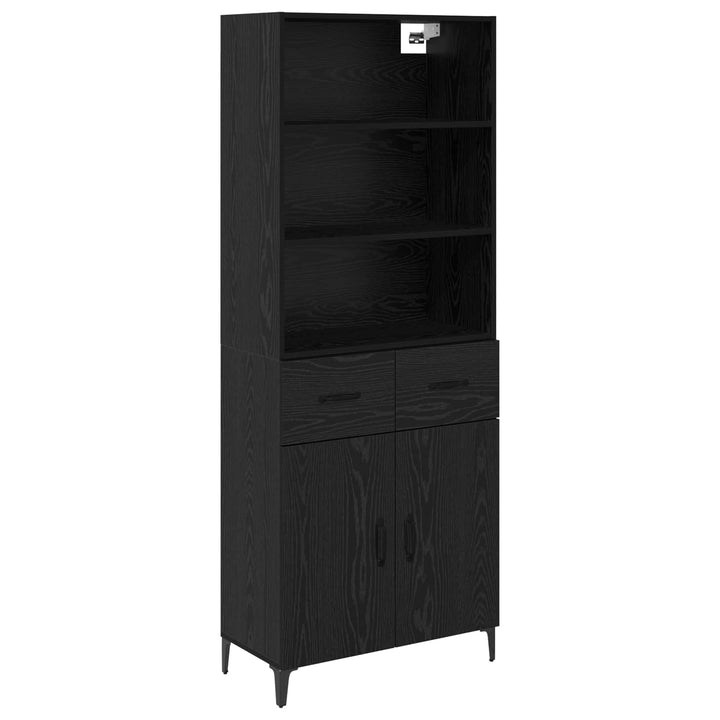 Highboard med skuffe Sort eg 69,5 x 34 x 180 cm Konstrueret træ