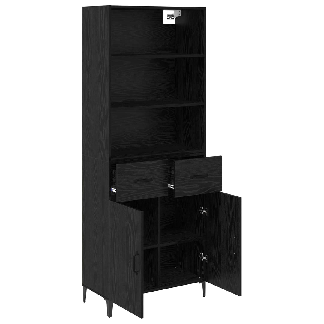 Highboard med skuffe Sort eg 69,5 x 34 x 180 cm Konstrueret træ