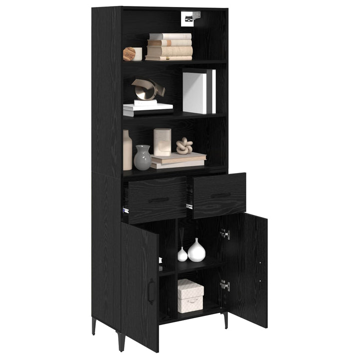 Highboard med skuffe Sort eg 69,5 x 34 x 180 cm Konstrueret træ