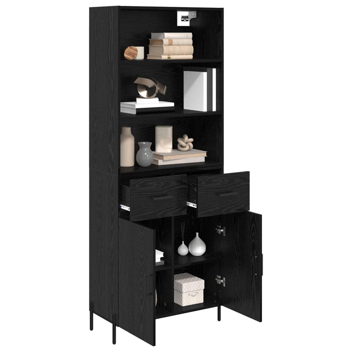 Highboard med skuffe Sort eg 69,5 x 34 x 180 cm Konstrueret træ
