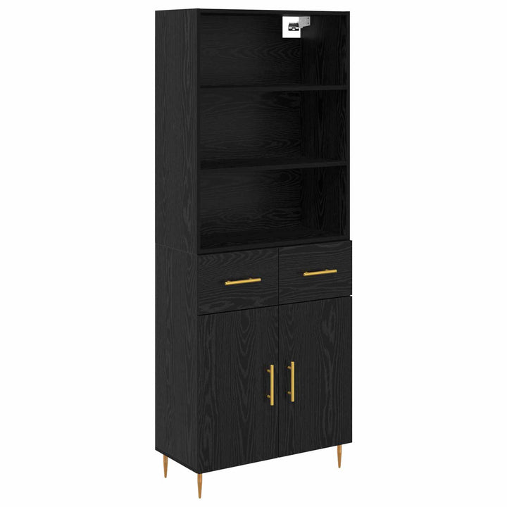 Highboard med skuffe Sort eg 69,5 x 34 x 180 cm Konstrueret træ