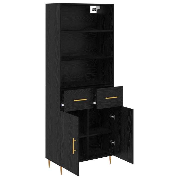 Highboard med skuffe Sort eg 69,5 x 34 x 180 cm Konstrueret træ