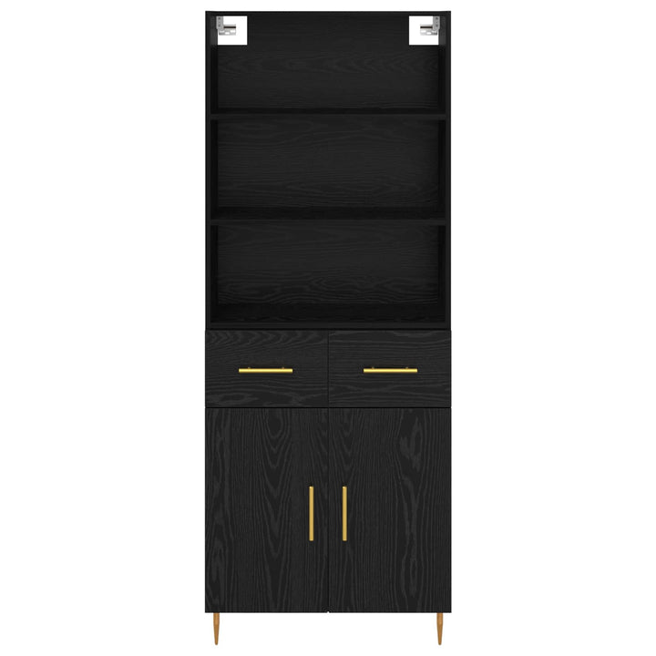 Highboard med skuffe Sort eg 69,5 x 34 x 180 cm Konstrueret træ