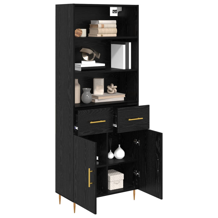 Highboard med skuffe Sort eg 69,5 x 34 x 180 cm Konstrueret træ