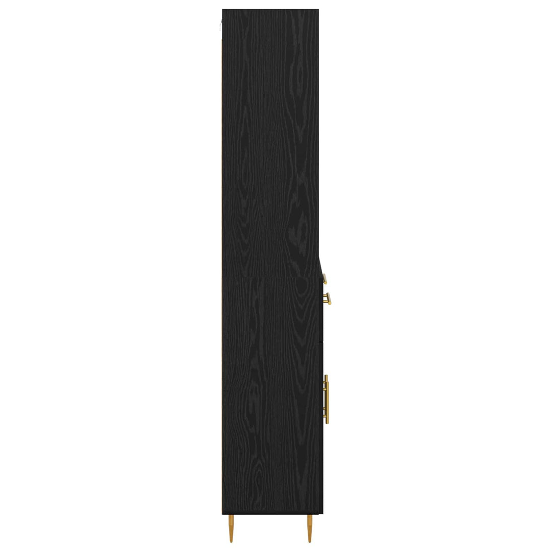 Highboard med skuffe Sort eg 69,5 x 34 x 180 cm Konstrueret træ