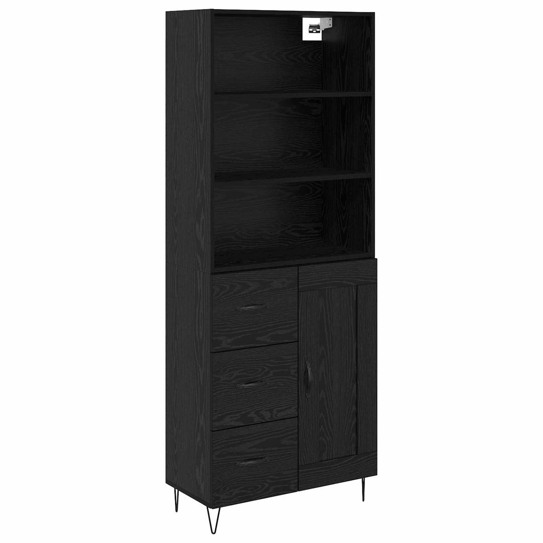 Highboard med skuffe 2 pcs Sort eg Konstrueret træ