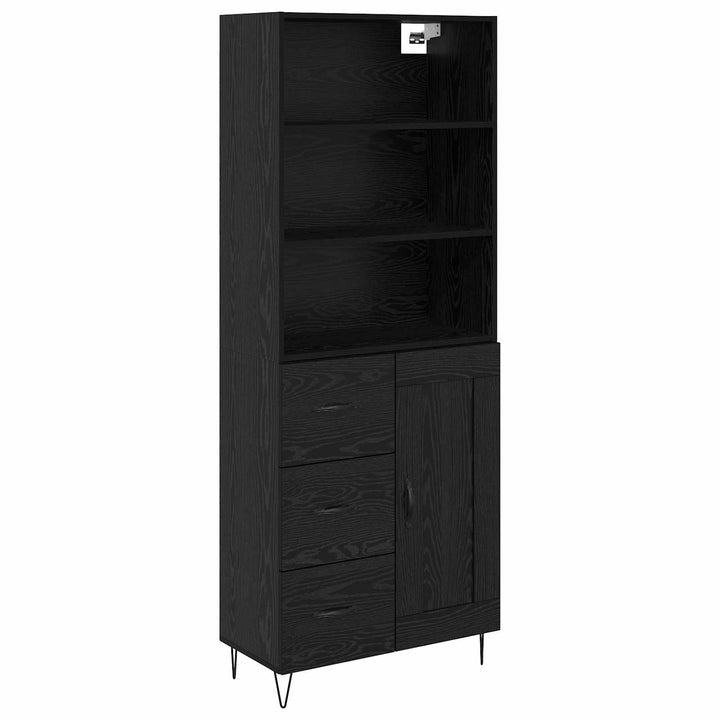 Highboard med skuffe 2 pcs Sort eg Konstrueret træ