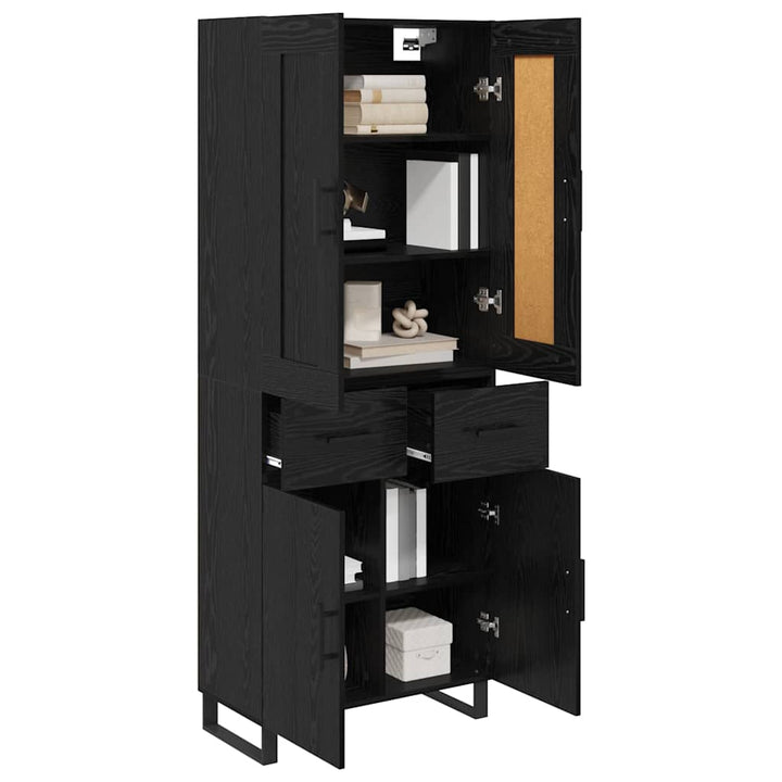 Highboard med skuffe Sort eg 69,5 x 34 x 180 cm Konstrueret træ