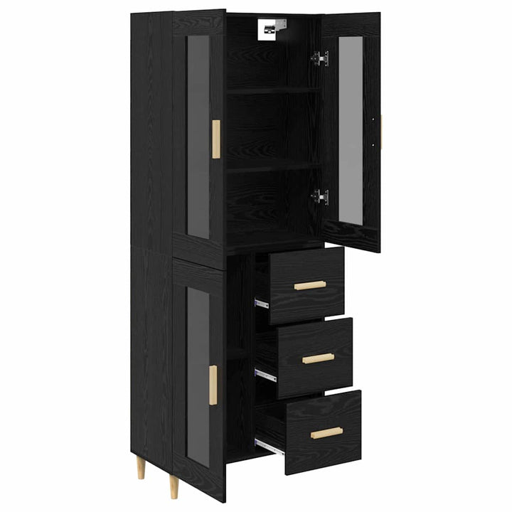 Highboard med skuffe Sort eg 69,5 x 34 x 180 cm Konstrueret træ